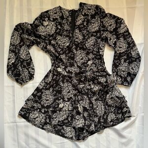 Black and White Floral Long Sleeve Romper